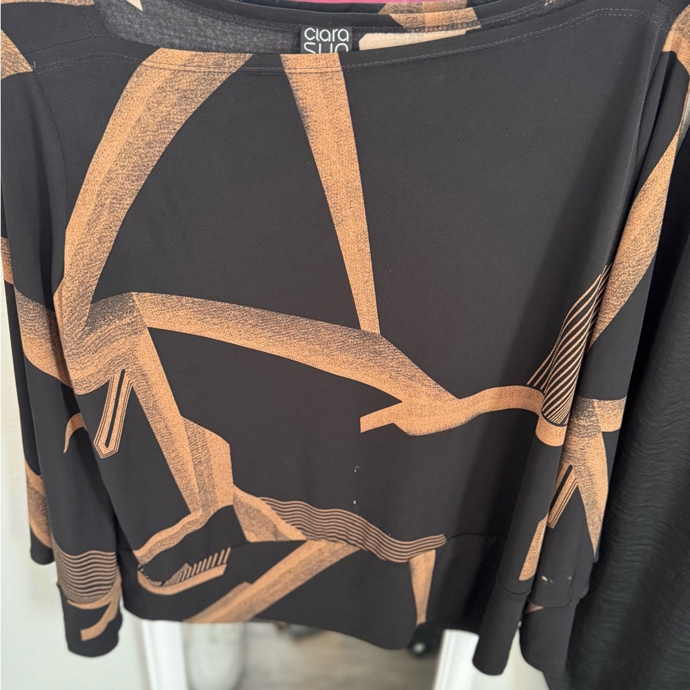 Clara Sun Woo Black and Brown Patterned Top